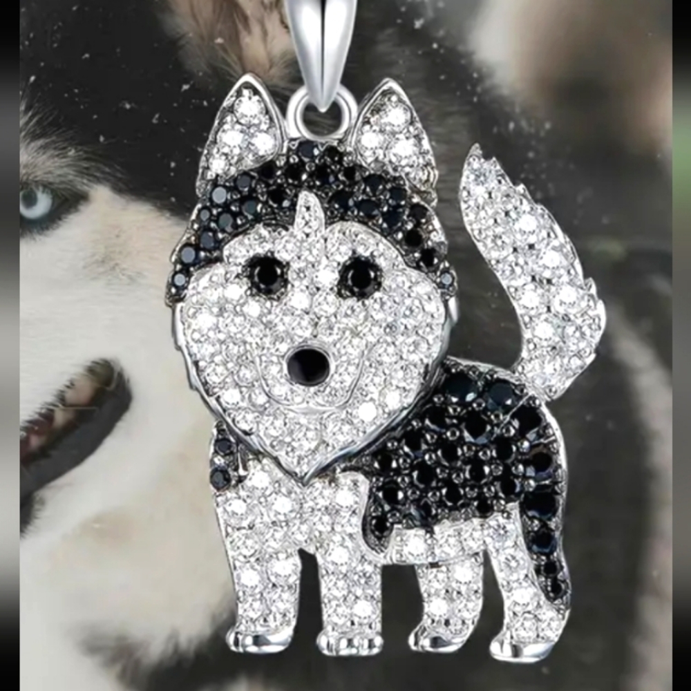 HUSKY PUPPY PENDANT WHITE TOPAZ/SPINEL 20-IN CHAIN STERLING